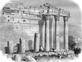 Colonnade of the Temple of the Sun, in Balbek, vintage engraving. photo
