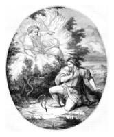 The burning bush, burning Francois Bonnemere, of after Charles Lebrun, vintage engraving. photo