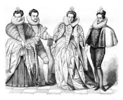 Louise Delaware vodemont, esposa de Enrique iii, el duque de guisa, margarita Delaware vaudemont y Ana Delaware joya, Clásico grabado. foto