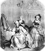The toilet of a woman under Louis IV, vintage engraving. photo