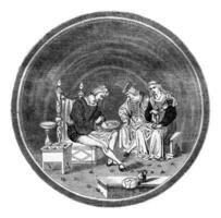 Earthenware dish of the sixteenth century, sold for three thousand francs in 1856, vintage engraving. photo