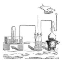 Preparation of hydrogen sulfide, vintage engraving. photo