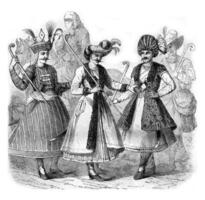 disfraces persa señores en 1666, Clásico grabado. foto