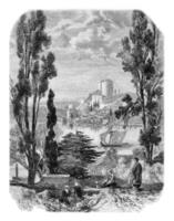 Bosphorus, The Castles of Europe, seen from the Asian side, vintage engraving. photo