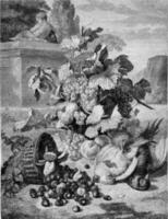 1857 Exhibition of Painting, The Basket of Strawberries overthrown by St. John, vintage engraving. photo