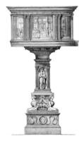 Preaching pulpit in the church cathedral of Pistoia, vintage engraving. photo