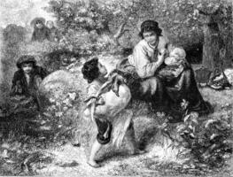 Painting Exhibition of 1857, The foragers, vintage engraving. photo
