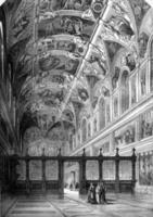 View of the Sistine Chapel, and after a drawing by Francois Pannini, retains the Louvre, vintage engraving. photo