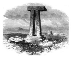 Monument in the desert, near Djebel-Gharyan, vintage engraving. photo