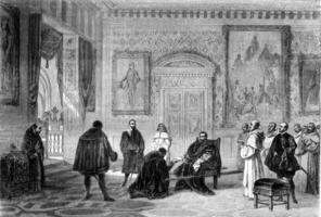 Charles V at the Monastery of Yuste, vintage engraving. photo