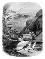 Valley between Giettaz Flumet and Col des Aravis, vintage engraving. photo