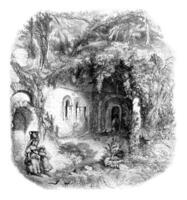 The Grotto of Egeria near Rome, vintage engraving. photo