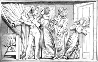 Bas relief in the tomb of Count Lavalette, at Pere Lachaise cemetery, vintage engraving. photo