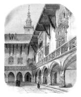 Court of the University of Krakow, vintage engraving. photo