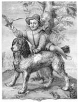 Frisius's son and the dog Goltzius, vintage engraving. photo