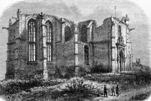 Ruins of the church of Neuvy-Sautour, vintage engraving. photo