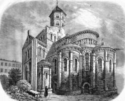 Apse of the church of Notre Dame du Port, vintage engraving. photo