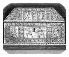 World Exhibition, Ivory casket from the ninth century, vintage engraving. photo