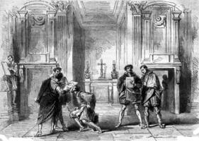 Young artists in the funeral chapel of the Medici, Louvre Museum, vintage engraving. photo