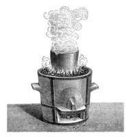 Alum calcined in a crucible, vintage engraving. photo