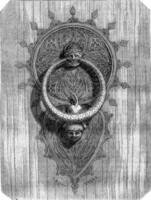 Hammer portal of the cathedral of Tarragona, vintage engraving. photo