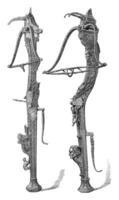 Crossbows sixteenth century, Exhibition of Fine Arts applied to Industry 1865, vintage engraving. photo