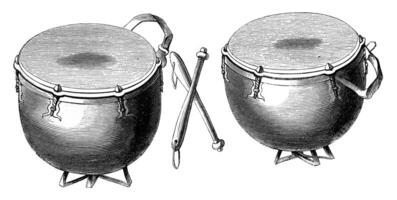 German timpani sixteenth and seventeenth century, vintage engraving. photo