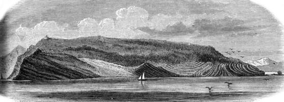 The Palmaria island in the Gulf of Spezia, south side, vintage engraving. photo