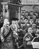 A session of the House of Commons about 1710, vintage engraving. photo