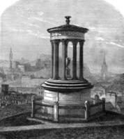 Dugald Stewart Monument Funerary, Edinburgh, vintage engraving. photo