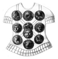 Roman military decorations, after a molding Museum of artillery, vintage engraving. photo