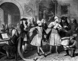 Mañana de un joven prodigio, Londres, 1734, Clásico grabado. foto