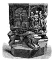 Baptismal font of the church of Luxeuil, vintage engraving. photo