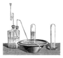 Preparation of nitrogen dioxide, vintage engraving. photo