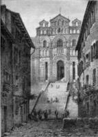 Le Puy Cathedral, Haute-Loire, vintage engraving. photo