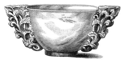 Cup offerings of the Chinese emperors, exhibited in 1869 at the Palace of Industry in Paris, vintage engraving. photo