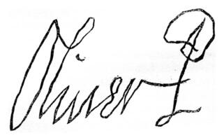 Facsimile of the signature of Oliver Cromwell, only in 1599, died in 1658, vintage engraving. photo