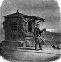 The Signalman, vintage engraving. photo