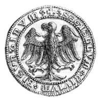 Small seal of the town of Besancon, beginning of the fifteenth century, vintage engraving. photo