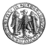 Small seal of the town of Besancon in 1434, vintage engraving. photo