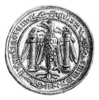 Small seal of the town of Besancon, middle of the fifteenth century, vintage engraving. photo