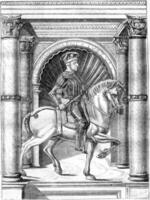 Jacques Attendolo Sforza, after the miniature of a manuscript department of the Imperial Library of manuscripts, vintage engraving. photo