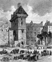 The Tower of John the Fearless, Bear Street and rue Tiquetonne in Paris, vintage engraving. photo