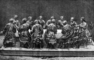 Bas-relief sculpture in the church of Jesus, in Murcia, vintage engraving. photo