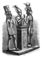 Louvre Museum, Isis, Osiris and Horus, vintage engraving. photo