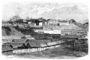 Daria tower, the Convent of the Transfiguration Russian colony Pesky Sands, vintage engraving. photo