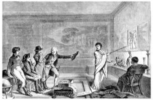 A conference. Facsimile of the frontispiece of the tables of the universe and of human knowledge 1802, vintage engraving. photo
