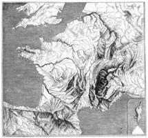 Fig. 7. Map of France in relief, after Miss Kleinhanz. Fig. 8. Event plaster on the chassis. Fig. 9. Test in electroplating on the chassis, vintage engraving. photo