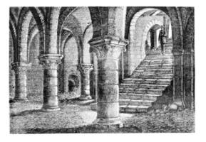 Underground the tithe barn, a Provins Seine-et-Marne, vintage engraving. photo