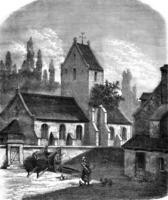 Le Pommier of the church of Bouillon Channel, vintage engraving. photo